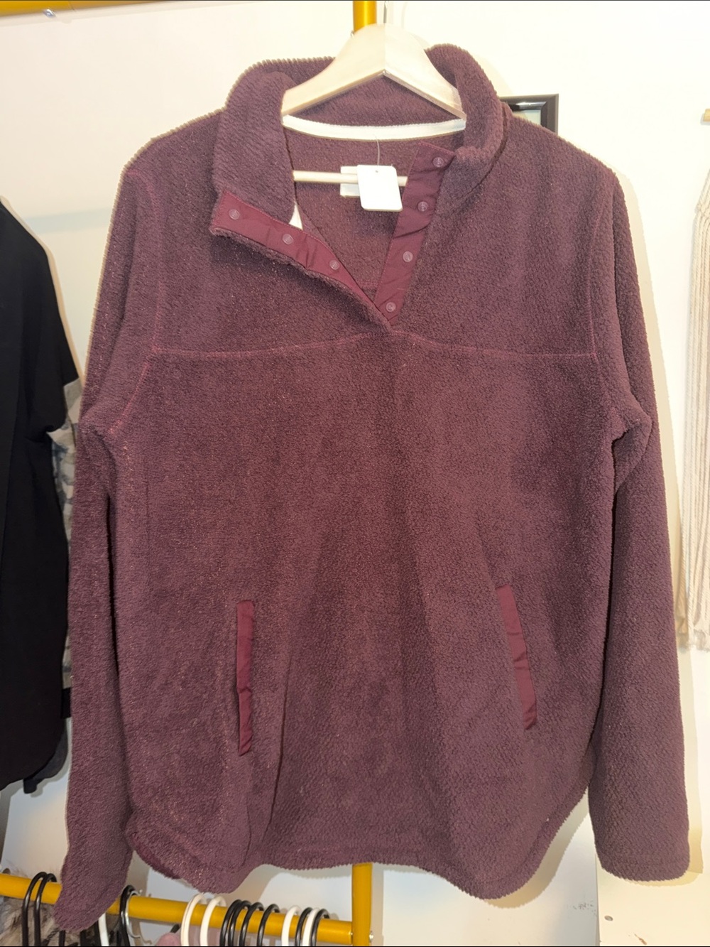 Women's Plush Pullover Sweater Jacket - Wine